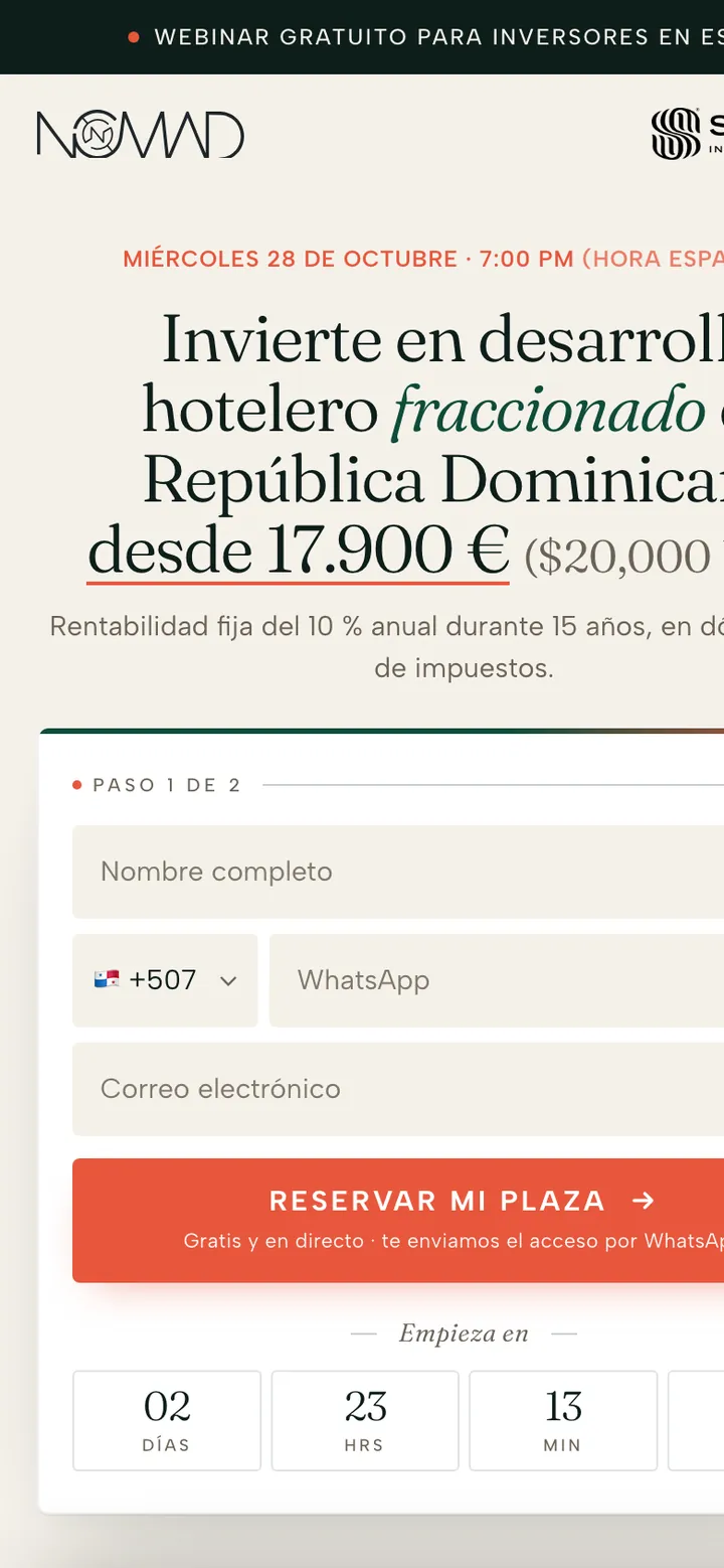 Landing del webinar